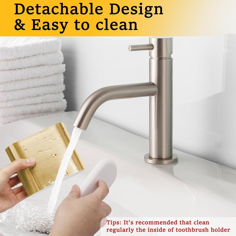 Chintu Toothbrush and Toothpaste Holder with Divider for Bathroom Countertop Organizer, Detachable for Easy Clean,Kids Electric Toothbrush Holders Storage Caddy for Family (Gold) - Image 3